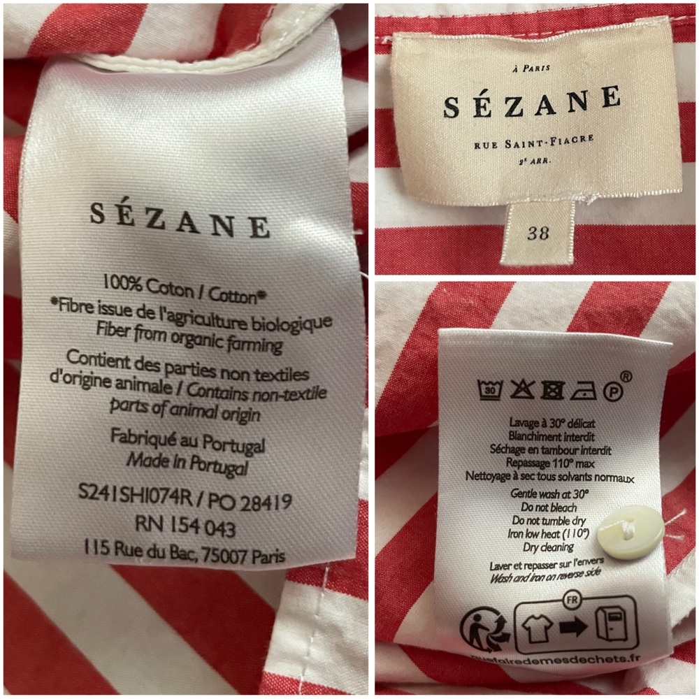 Sezane Coral and White Striped Button-Down Shirt - Picture 14 of 16
